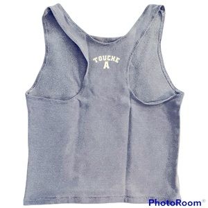 🎄[4x$50] Touché Active Racer Back Athletic Crop Top Cowl Neck. Distressed Blue